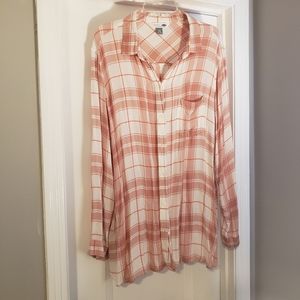 Salmon/white plaid button down top